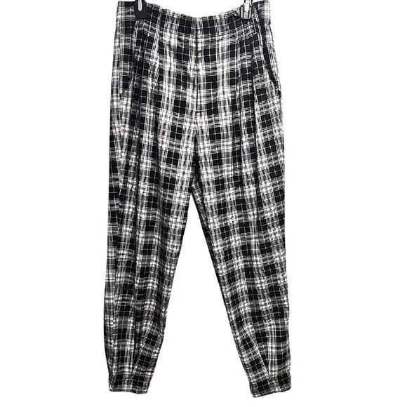 Garage Women Chelsea Pleated Plaid Dress Pants Pockets Black and White Size L - Picture 2 of 10